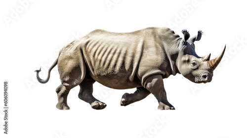  a Rhinoceros, running and walking, impressive beast, Nature-themed, photorealistic illustrations in a PNG. cutout, isolated. Generative AI