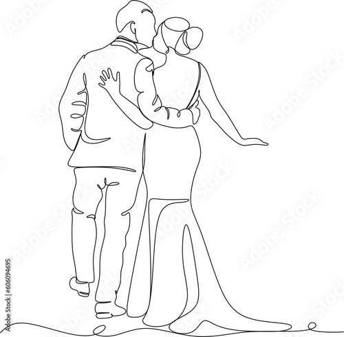one line drawing of hugging couple vector minimalism. Single hand drawn continuous of man and woman in romantic moment.