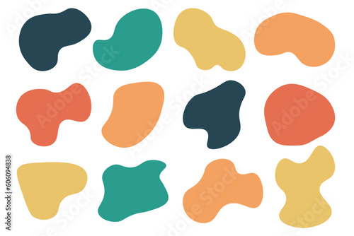 retro colors shape set, Random blobs print. Black Form Abstract style design simple rounded 