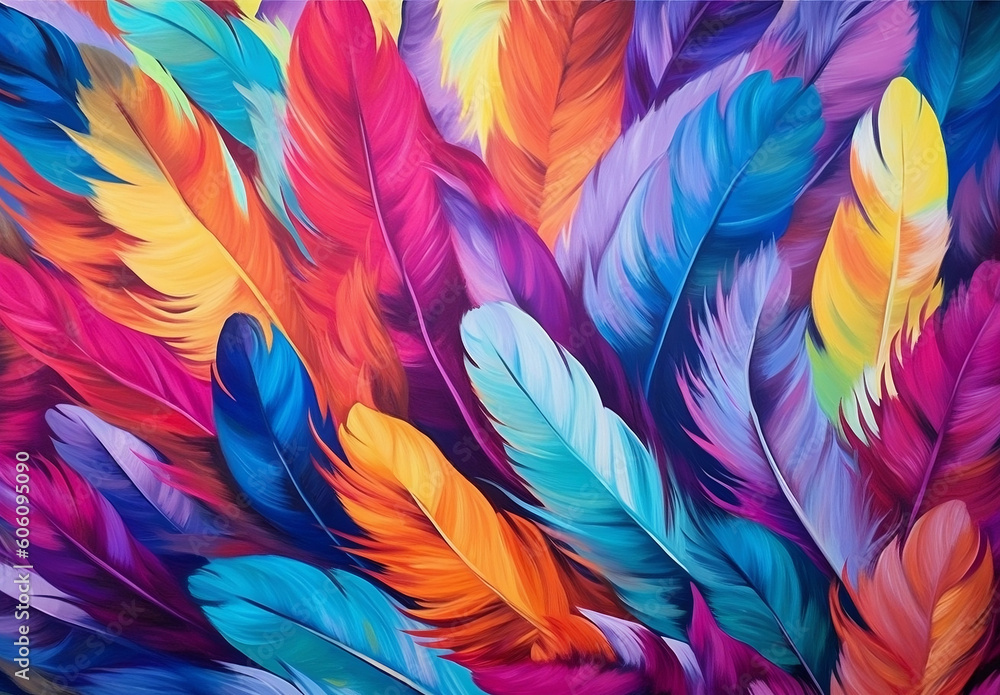 Abstract 3D Feather Mural on Living Wall, generative AI