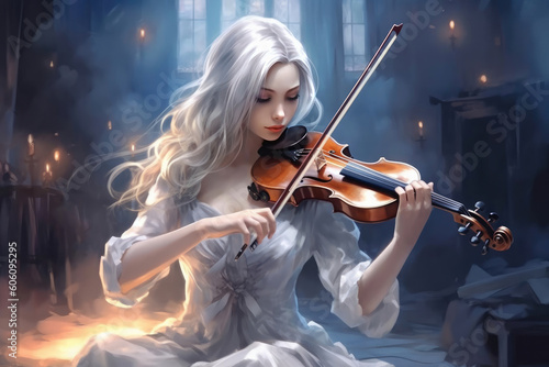 Fantastic illustration of a young woman playing the violin. Generative AI
