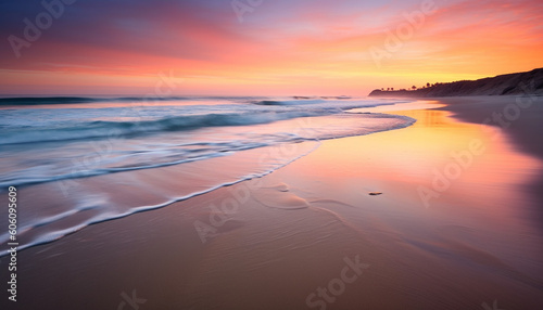 Tranquil sunset over water, a summer beauty generated by AI