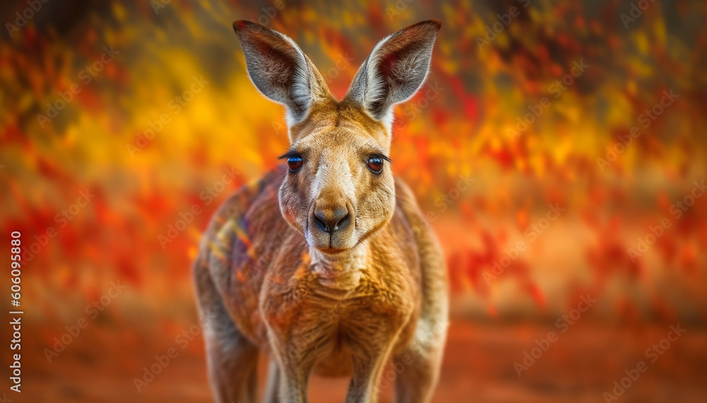 Fototapeta premium Cute alpaca grazing in tranquil autumn meadow generated by AI