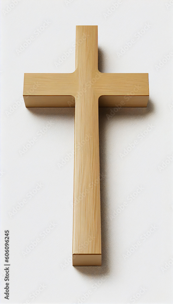 wooden cross on a white background, generative AI 