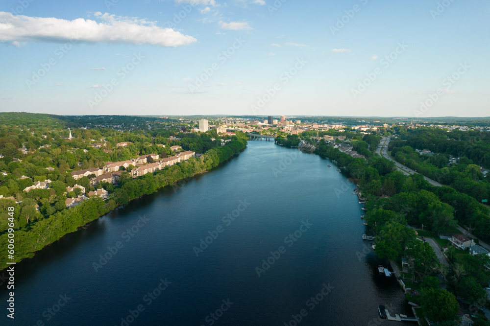 Drone photo of Manchester, NH from the Merrimack