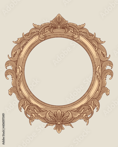 antique gold frame engraving vector illustration