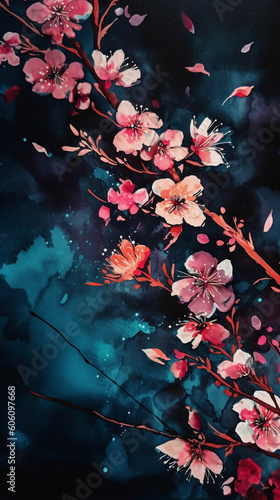 Phone wallpaper revealing a cherry Blossom forest. Generative AI Image