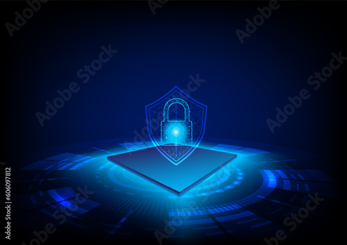 Premium security cyber digital concept on blue background. Abstract technology background protects system innovation for business. Vector illustration. Online Security 
