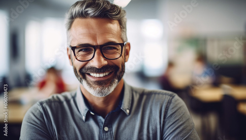 Confident businessman with beard smiling at camera generated by AI