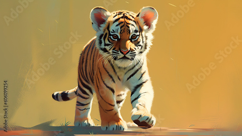 Cute little tiger illustration - generative AI, AI generated
