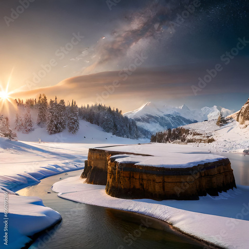 Mountains during sunset. Beautiful natural landscape in the summer time Ai Generated 