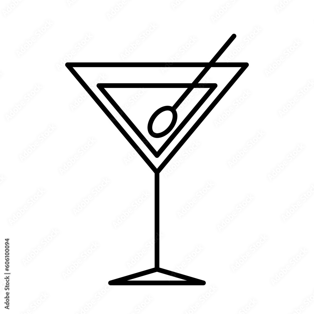 Martini. Alcohol cocktail with olive in glass. Line icon. Vector illustration isolated on white background. Martini. Alcohol cocktail with olive in glass. Line icon. Vector illustration isolated on white background.