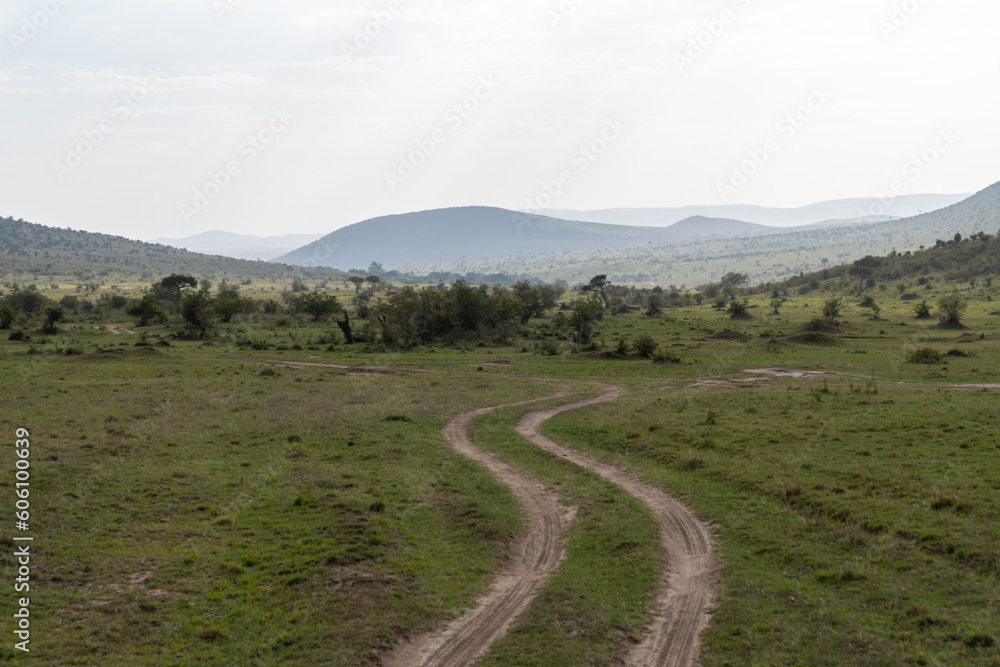 Dirt track roads for safari vehicles to travel through the Masaai Mara Reserve in Kenya, for safari toursits to go on game drives