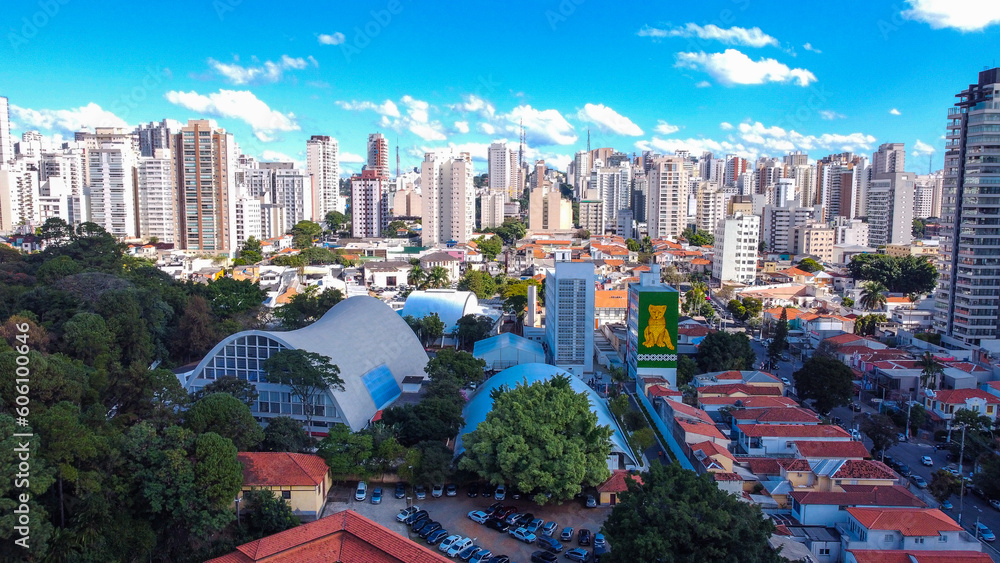 Naklejka premium Blue Skyline drone view of São Paulo