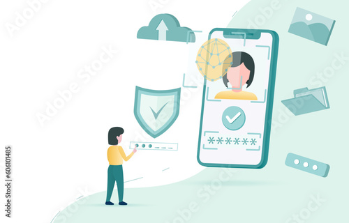 Safety and security technology concept. Protect our personal data and accounts from hackers and cyber-attacks. Online transactions and sharing of sensitive information. Flat vector illustration.