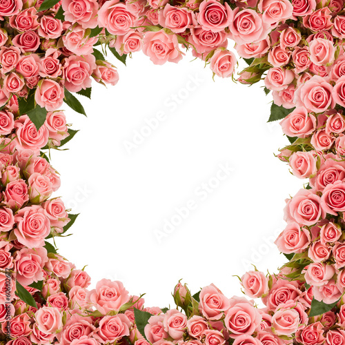 beautiful colorful rose flower frame looking like a tunnel of flowers with cut out isolated on transparent background