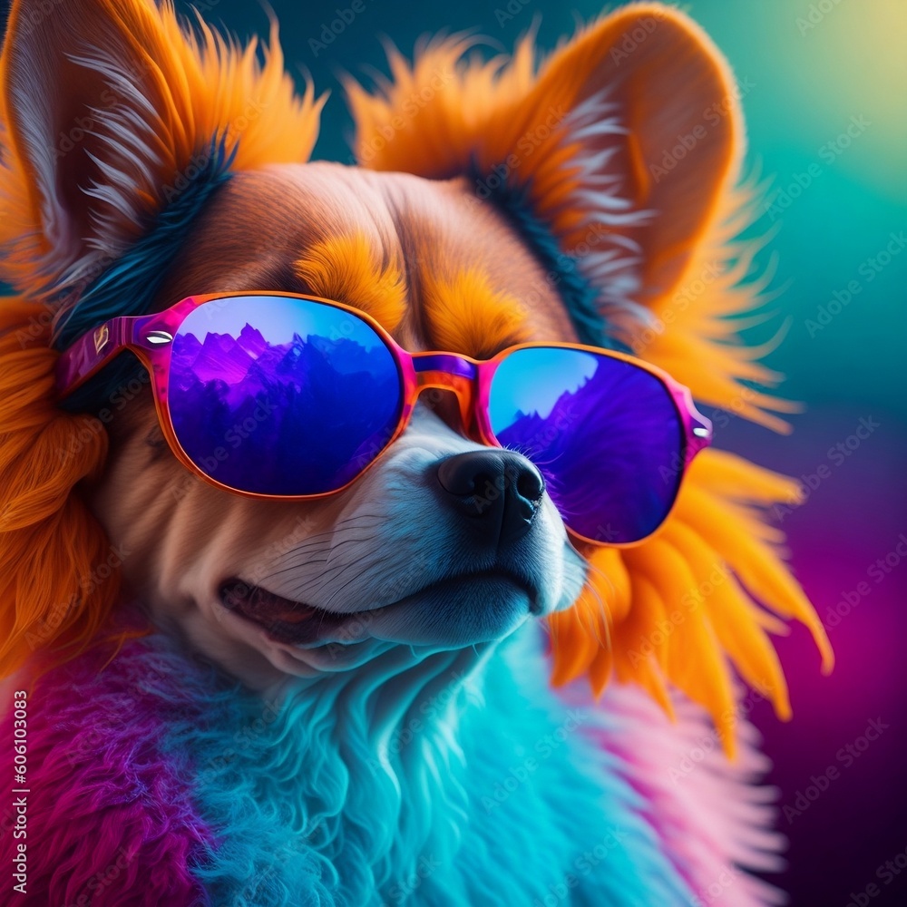 Happy Chihuahua Dog Wearing Sunglasses - Adorable Pet Portrait, generative ai