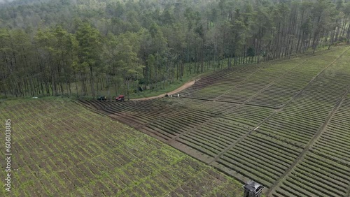 Aerial footage of farm land on a plateau photo