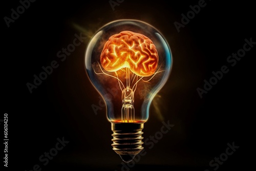 A unique blend of innovation and creativity. A brain inside of a lightbulb — the universal symbol of a bright idea, intriguingly encasing a meticulously detailed brain.