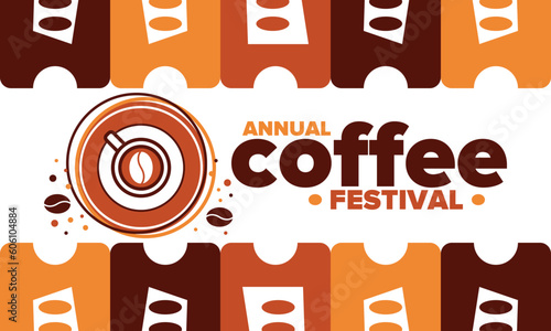 Coffee Festival. For coffee lovers. Event for professionals in the coffee industry. Cafes, restaurants and coffee roasters. Trainings for baristas from staff schools. Creative Illustration. Vector