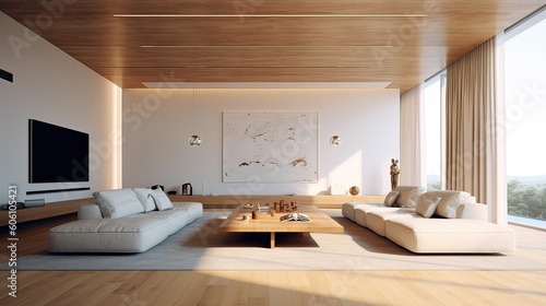 Modern interior design of a living room in an apartment. Generative AI