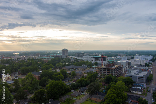 Aerial view of Montgomery, Alabama at sunset in May 2023