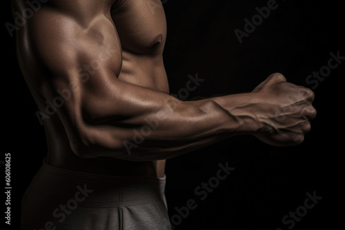 Firm and defined biceps a testimony to passion and resolve.. AI generation. Generative AI © Justlight