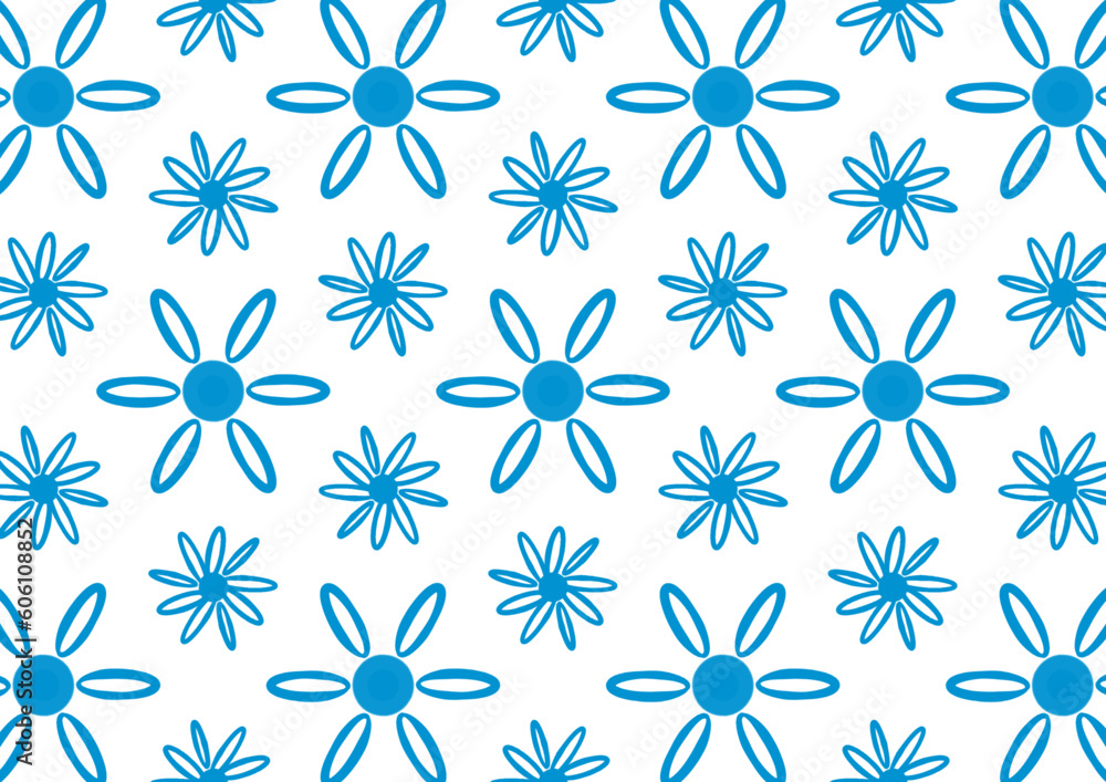 Repeat blue flowers pattern on white background, replete pattern image for fabric print design Repeat blue flowers pattern on white background, replete pattern image for fabric print design