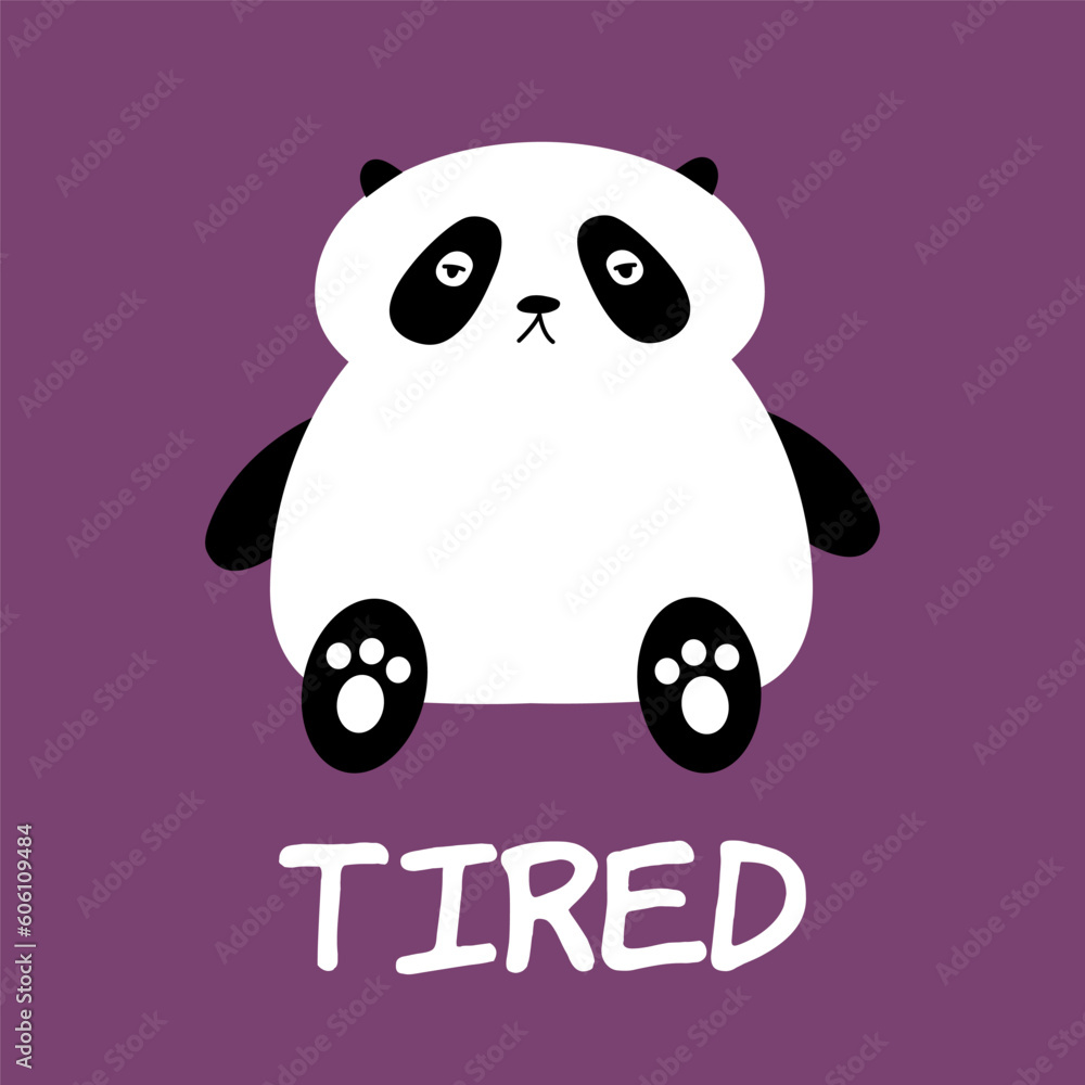 Panda bear is tired. Character design in cartoon style. Vector illustration