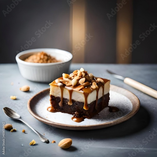 Decadent Brownie Delight: Rich Chocolate Goodness with a Caramel Twist created by generative AI