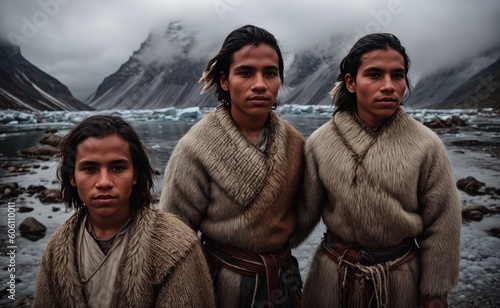 Inuit young men. Created with Generative AI technology.