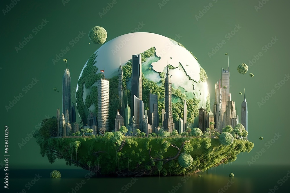 paper art , Green planet Earth of sphere futuristic , Crystal Earth planet green forest city , Generate Ai