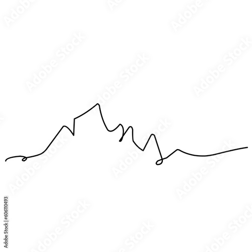 Vector mountains continuous line icons isolated on white