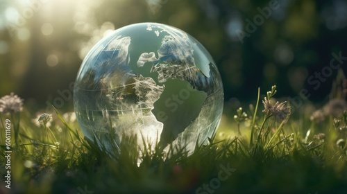 Sustainable and environment concept of clear transparent world on the ground  earth day concept. Generative AI