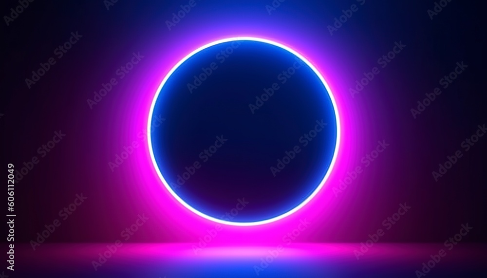 3d render, blue pink neon round frame, circle, ring shape, empty space, ultraviolet light, 80s retro style, fashion show stage, abstract background 3d render, blue pink neon round frame, circle, ring shape, empty space, ultraviolet light, 80s retro style, fashion show stage, abstract background