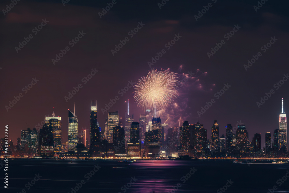Fototapeta premium Spectacular City Fireworks on the 4th of July! Generated AI