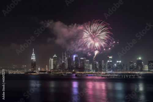 Celebrate Independence Day with Stunning City Fireworks! Generated AI