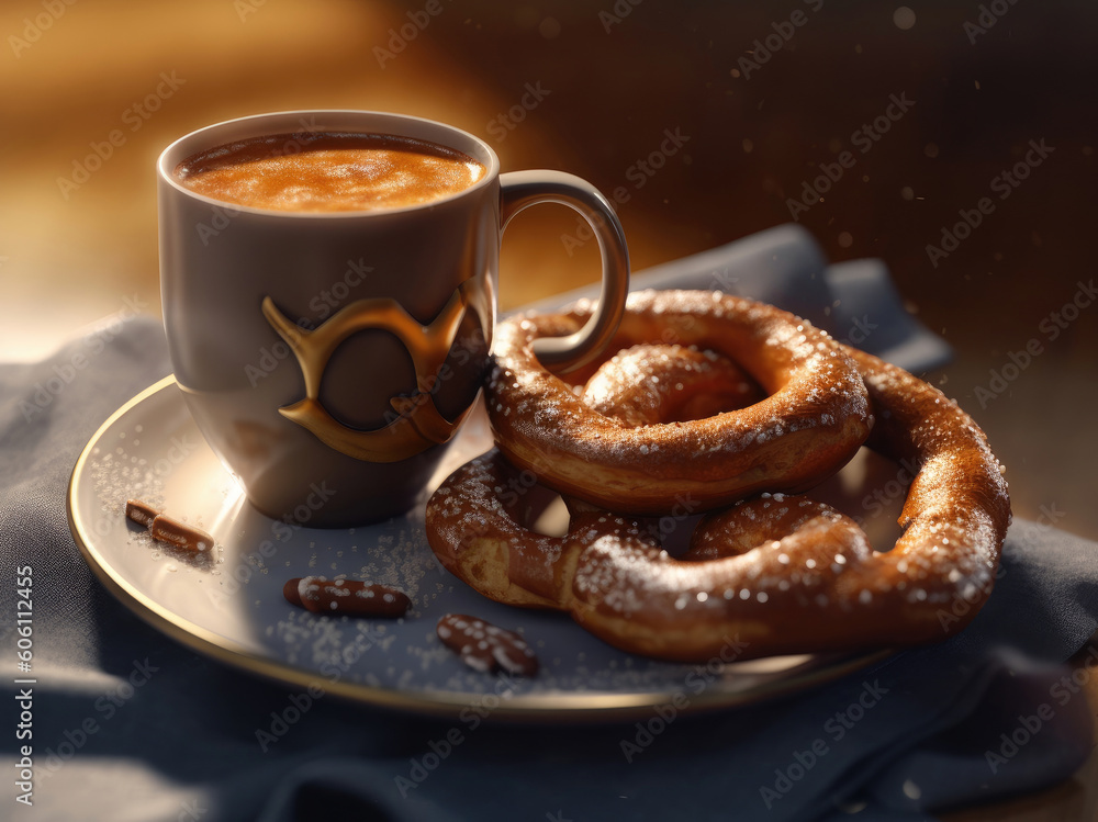 Photo of pretzel with coffee Photo of pretzel with coffee