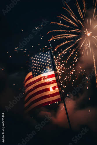 USA Flag with fireworks for 4th july Generated AI