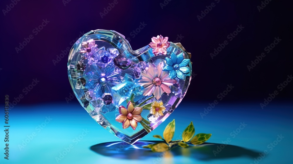 crystal heart on the background. 3d rendering. 3D illustration, Generative AI crystal heart on the background. 3d rendering. 3D illustration, Generative AI