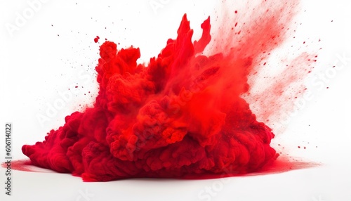 bright red holi paint color powder festival explosion isolated white background.