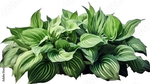 Green leaves hosta plant bush, lush foliage tropic garden plant isolated on white background