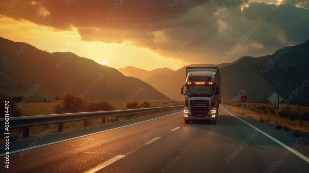 Truck on a road. Generative AI