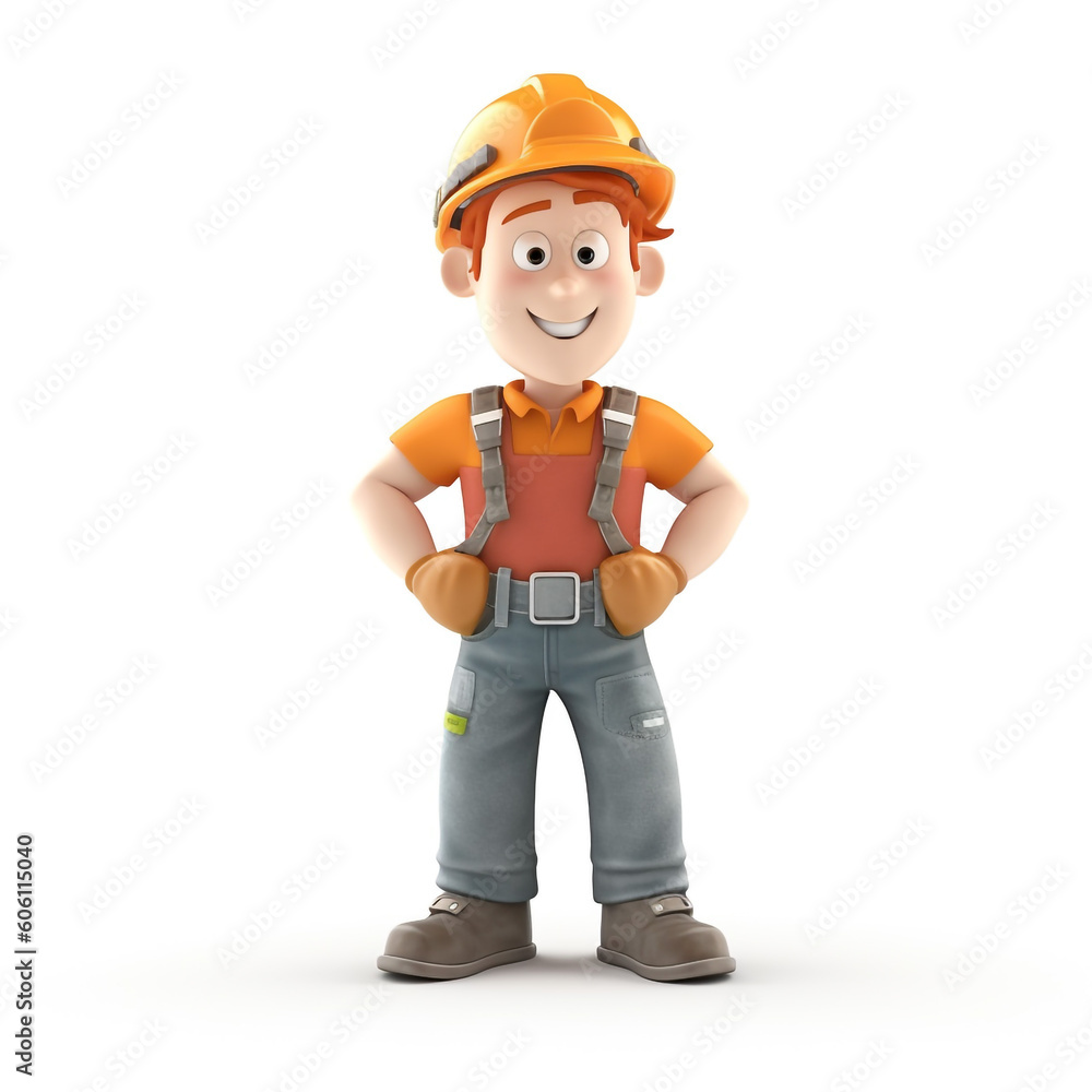 Cartoon 3d character of construction worker created with generative AI
