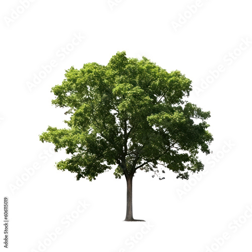 Tree isolated on transparent background, green foliage and trunk PNG, Generative AI