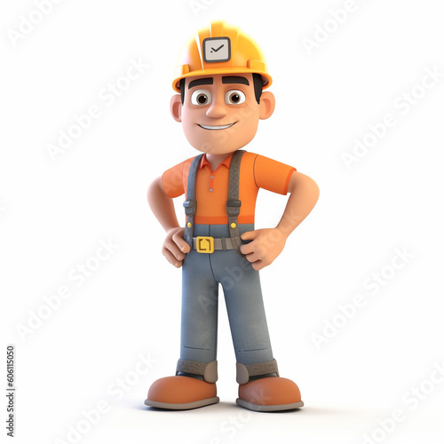 Fototapeta Naklejka Na Ścianę i Meble -  Cartoon 3d character of construction worker created with generative AI