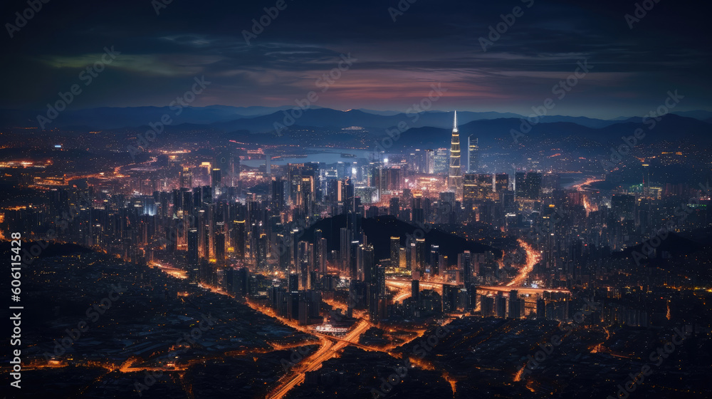 Skyline of Seoul city at night time