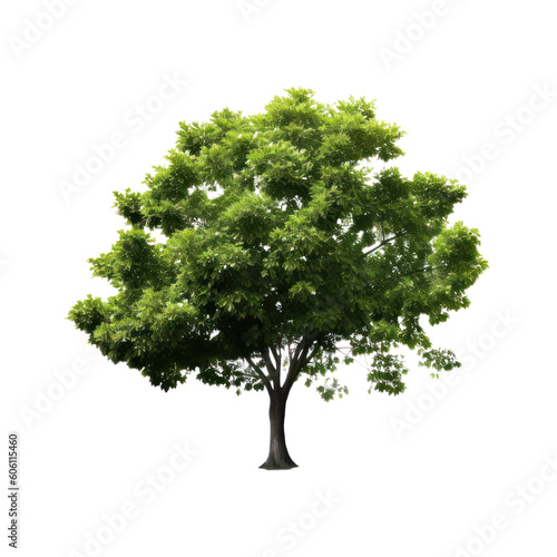 Tree isolated on transparent background  green foliage and trunk PNG  Generative AI
