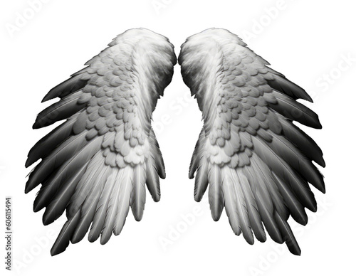 A pair of white angles wings on a black background, isolated and transparent. Generative AI