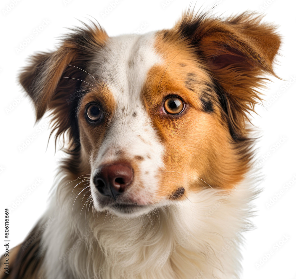A brown and white dog with a black spot on its face on a transparent background. Generative AI